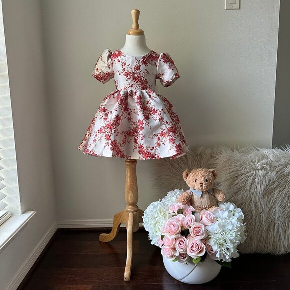 NWT Pretty Girls Fine Jacquard Celebration Dress Elegant Floral Red/Gold 5T - Picture 3 of 3